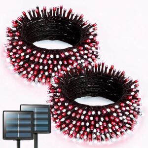 2 Pack Red and White Solar Christmas Lights, Total 400 LED 151FT Solar String Lights Outdoor Waterproof